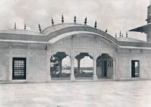 Agra. De Khas Mahal met uitzicht op de Taj, ca. 1910