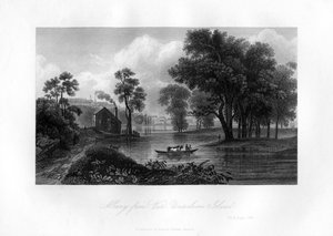 Albany vanaf Van-Unsselaens Eiland, New York State, 1855 door Unbekannt