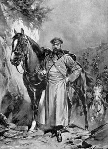 Alexei Nikolaievich Kuropatkin met zijn paard, Russisch-Japanse Oorlog, 1904-5 door Unbekannt