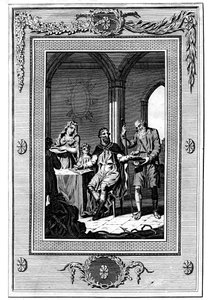Alfred de Grote deelt zijn brood met een arme pelgrim, 9e eeuw, 1772 door Unbekannt