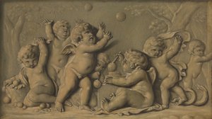 Amorini aan het spelen, een van een paar, 1770-90 door Unbekannt