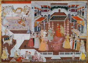Een Indiase huwelijkschildering uit Lucknow, 18e eeuw