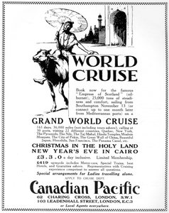 Een advertentie voor een wereldcruise van Canadian Pacific, 1926