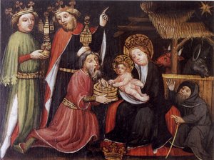 Aanbidding der Koningen, onbekende Meester, ca. 1400; Evangelische Spitalstiftung Isny door Unbekannt