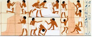 Oude Egyptische beeldhouwers aan het werk aan beelden door Unbekannt
