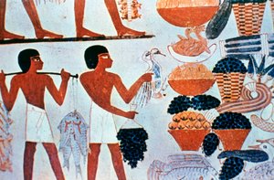 Oude Egyptische muurschilderingen in een tombe in Thebe, Egypte