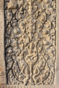 Angkor Wat, gebeeldhouwd detail op muur, bloemen, Siem Reap, Cambodja