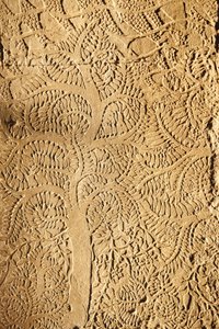 Angkor Wat, gebeeldhouwd detail op muur, boom, Siem Reap, Cambodja door Unbekannt