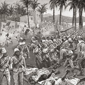 Anglo-Egyptische troepen bestormen het dorp Ferkeh tijdens de Slag bij Ferkeh of Firket, 7 juni 1896, tijdens de Mahdistenoorlog door Unbekannt