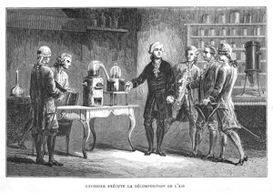 Antoine Laurent Lavoisier, Franse chemicus, demonstreert zijn ontdekking van zuurstof, 1776 1874 door Unbekannt