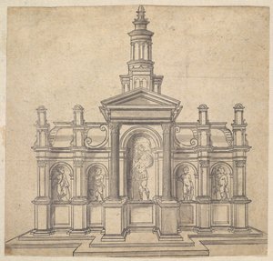 Architectonisch Vormgegeven Tabernakel met een Heilige en Vier Putti, ca. 1530-49 door Unbekannt