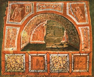 Arcosolium in de catacombe van Domitilla aan de Via Ardeatina, Rome, Italië, 1928 door Unbekannt