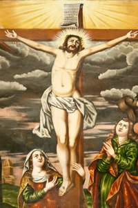 Armeense Apostolische Kerk; muurschildering; scène uit het Nieuwe Testament; de kruisiging van Jezus; Vank-kathedraal; Jolfa of New Julfa; Isfahan; Iran; Azië door Unbekannt