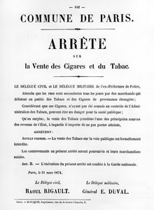 Arrete sur la Vente des Cigares et du Tabac, van Franse politieke posters van de Parijse Commune door Unbekannt