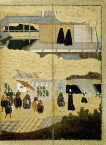 Aankomst van een Portugees schip. Nanban-scherm. Detail: Japanse christenen, ca. 1600