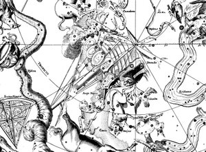 Astronomische kaart, gecentreerd op het zuidelijke sterrenbeeld Argo Navis, 1742
