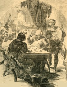Op een banket gegeven door Harold, ontvangt hij het nieuws van de invasie van de Normandiërs, c1890 door Unbekannt