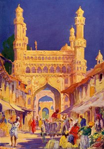 Bij de Char Minar in Hyderabad, ca. 1948