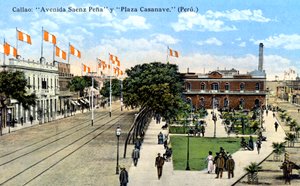 Avenida Saenz Pena en Plaza Casanave, Callao, Peru, ca. 1900s