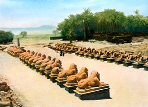 Laan van ramshoofdige sfinxen, tempel van Amon-Re, Karnak, Luxor, Egypte, 20e eeuw