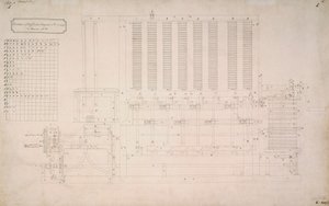 Babbage-motoren, verschiltekening van zijaanzicht van Difference Engine No 2