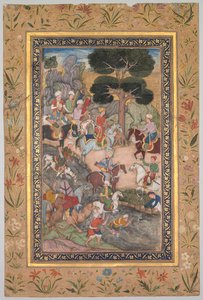 Babur ontmoet Sultan Ali Mirza bij de Kohik-rivier, uit een Babur-nama Herinneringen van Babur, ca. 159 door Unbekannt