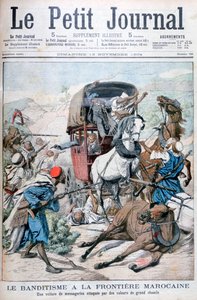 Bandieten die een postkoets aanvallen aan de Marokkaanse grens, 1904 door Unbekannt