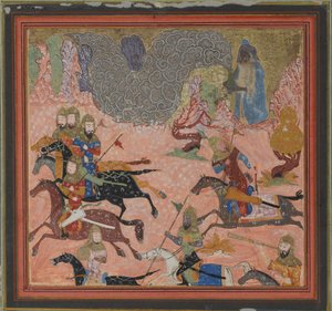 Bazur, de tovenaar, roept duisternis en een storm op, Folio uit een Shahnama, ca. 1430-40 door Unbekannt