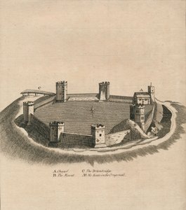 Vogelvlucht van Oxford Castle in Oxfordshire, c1800 door Unbekannt