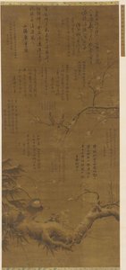 Vogels en pruimenbloesems in de sneeuw, Ming-dynastie, 1368-1644 door Unbekannt