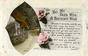 Verjaardagskaart van een echtgenoot aan zijn vrouw, ca. 1918