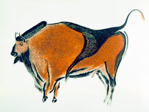 Bizon, kopie van een Paleolithische grotschildering in Altamira, Noord-Spanje, 1913