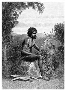 Aboriginal repareert zijn net, Australië, 1886 door Unbekannt