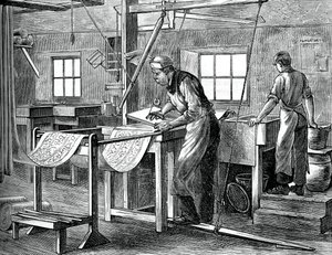 Blokdrukkers aan het werk, ca. 1880