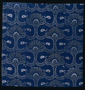 Blauw Indigo Weerstandsprint met gestileerd bladontwerp, 1790 door Unbekannt