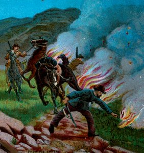 Boeren die de Veldt in brand steken, 1900 door Unbekannt