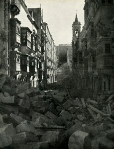 Bombeschadiging op een Maltese straat, Tweede Wereldoorlog, 1942