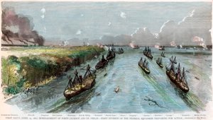 Bombardement van Forten Jackson en St Philip, Louisiana, Amerikaanse Burgeroorlog, april 1862 door Unbekannt