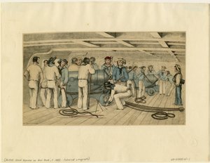 Britse marinekanonniers op het kanondek, ca. 1850