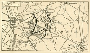 Britse posities voor de Eerste Slag om Ieper, Eerste Wereldoorlog, 1914, c1920 door Unbekannt