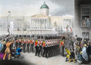 Britse soldaten vertrekken naar de Krimoorlog Russisch-Turkse Oorlog 1853-1856, ca. 1860