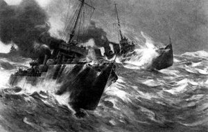 Britse torpedoboot in Noordzeestormen, Eerste Wereldoorlog, 1914