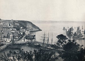 Brixham - De lagere stad, toont vissersvloot, 1895