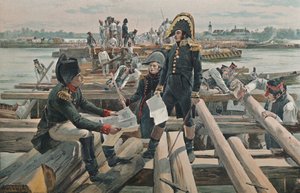 De brug bouwen op het eiland Lobau, 1809, 1896 door Unbekannt