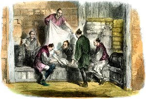 Camlets kopen in een winkel, Yokohama, Japan, 1865 door Unbekannt
