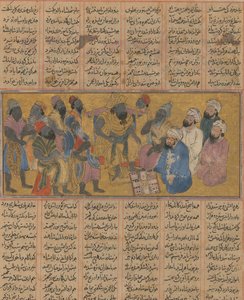 Buzurjmihr Legt het Spel Backgammon Nard uit aan de Raja van Hind door Unbekannt