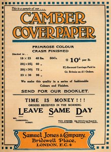 Camber Coverpaper - Samuel Jones & Company advertentie, 1919