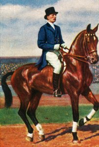 Carl von Langen uit Duitsland op zijn paard Draufgänger, 1928 door Unbekannt