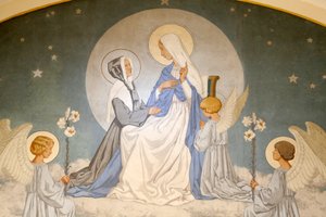 Catherine Laboure en Maagd Maria. Fresco. Kapel van Onze-Lieve-Vrouw van de Wonderdadige Medaille, Parijs door Unbekannt