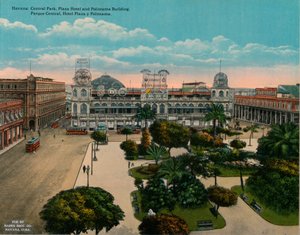 Central Park, Plaza Hotel en Politeama Building, Havana, Cuba, ca. 1920